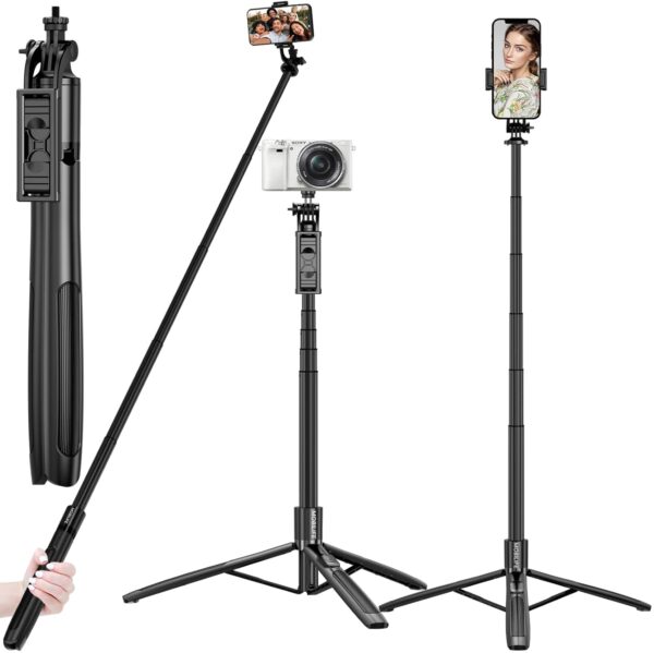 Mobilife Long Selfie Stick with Tripod Stand Aluminum 61 inch Multifunctional Bluetooth Tripod for Mobile Phone Vlogging Live Stream 1/4" Screw for Mirrorless/Action Camera Ring Light Gopro,Black - Image 2