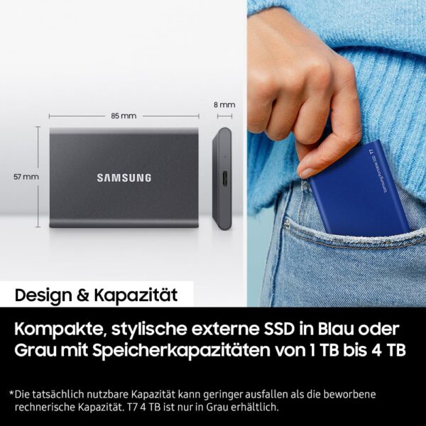 Samsung T7 1TB Up to 1,050MB/s USB 3.2 Gen 2 (10Gbps, Type-C) External Solid State Drive (Portable SSD) Grey(MU-PC1T0T) - Image 6