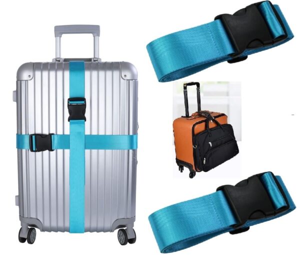 Icony Luggage Strap (2"X6.5FEET Color) + 1 ADD ON BAGAGGE Belt(1"X20" Black) with Quick Release Buckle Adjustable, Premium Accessory for Travel Bag Closure Bright Colors (3PACK, Turquoise) - Image 2