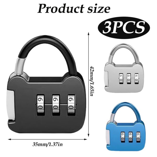3 PCS Number Lock, Small Combination Padlock 3 Digit Number TSA Locks for Luggage, Gym Lock Locker Number Locks for Door Travel Suitcases Small Lock Case Luggage Case Luggage Pantries cabinets. - Image 3