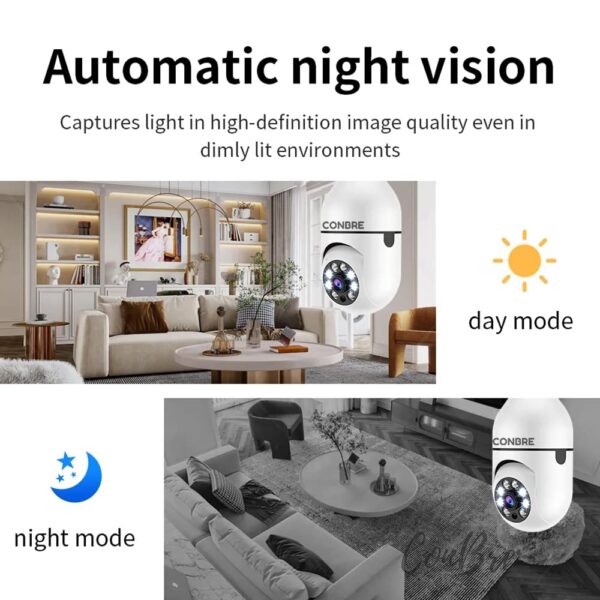 Conbre LightXR 2MP Full HD Indoor Wireless WiFi CCTV Security Camera | Motion Tracking | Two Way Talk | Colored Night Vision | Support Upto 128GB SD Card | Includes E27 Holder - Image 6