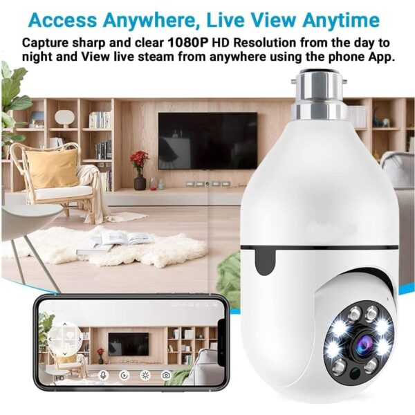 INVICTO Wi-Fi Camera CCTV Camera 1080p Wireless PTZ Bulb Shape V380 Pro | Indoor 360° Smart Home Security Camera Light Vision 24x7 Continuous Recording with Motion Sensor LED Lights (Light Bulb) - Image 5