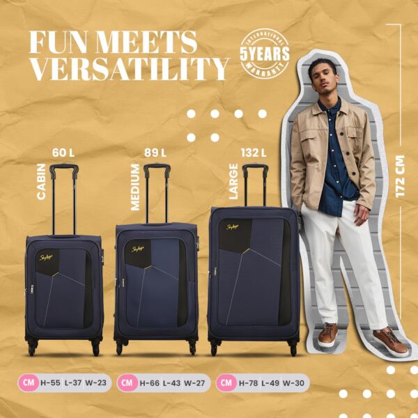 Skybags Rubik 78 Cms Large Check-In Polyester Soft Sided 4 Wheels 360 Degree Rotation Luggage/Speed_Wheel Suitcase/Trolley Bag- Blue, 47 Centimeters - Image 7