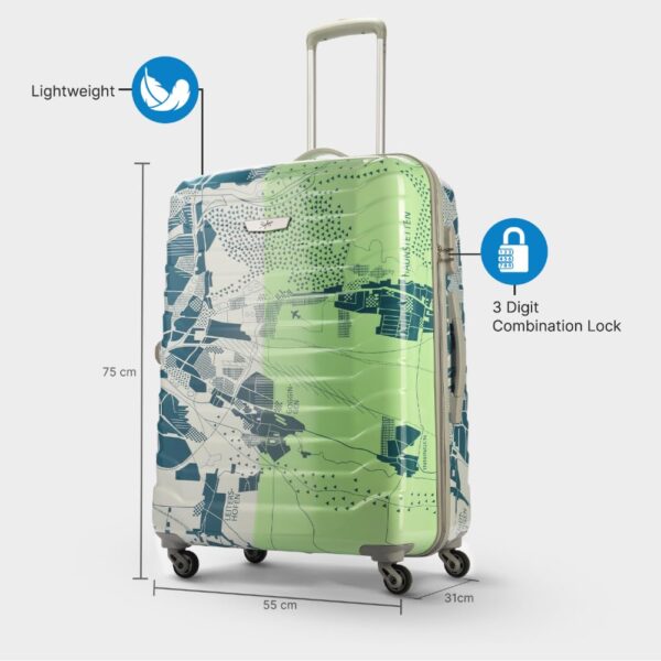Skybags Trooper Large Size Abs Hardshell Luggage (75 Cm) | Printed Luggage Inline Trolley Bag with 4 Wheels and Resetable Combination Lock | Unisex, Green, Medium - Image 4