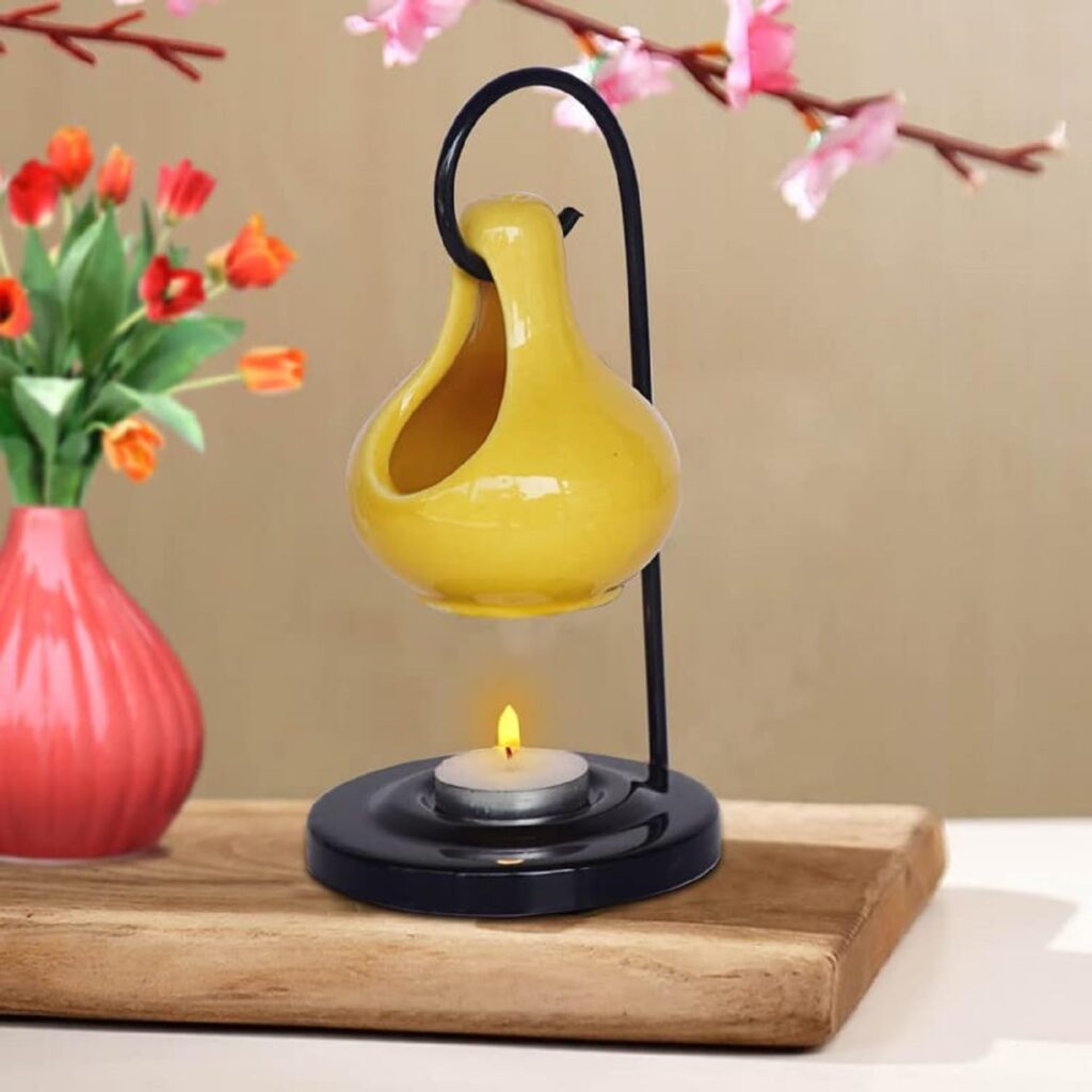 Pure Source India Ceramic Aroma Oil Diffuser Hanging Burner for Home Fragrance Decoration and Gifting, 4 x 8 Inch (Hanging – Yellow)