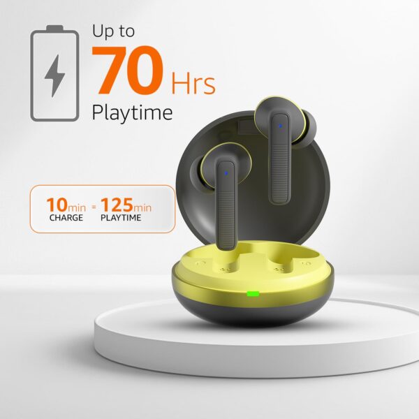 amazon basics TWS in-Ear Earbuds (AB-T17) with Fast Charging up to 70 Hours of Playtime | Dual 13mm Driver | IPX4 Water-Resistance | Bluetooth 5.3 | Charging Case with Mic | Touch Control (Green) - Image 3