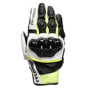 TVS Racing Race Riding Gloves for Men-Thermo-Plastic Rubber Protected, Touch Screen Compatible, & Visor Wiper Fingertips-Premium Bike Gloves for Off Roads (Black & Neon-M)