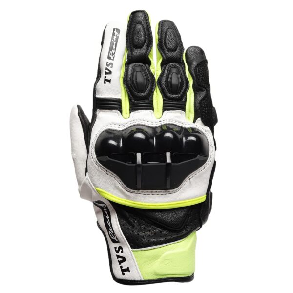 TVS Racing Race Riding Gloves for Men-Thermo-Plastic Rubber Protected, Touch Screen Compatible, & Visor Wiper Fingertips-Premium Bike Gloves for Off Roads (Black & Neon-M)