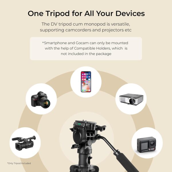 DIGITEK® (DPTR 895VD) 195 CM Tripod Cum Monopod with Aluminum Alloy & Multipurpose Head, 3-Way Head, Lightweight 590MM Folded with Carry Bag, Max Load 5Kg, Ideal for DSLR, DV Camera's - Image 6
