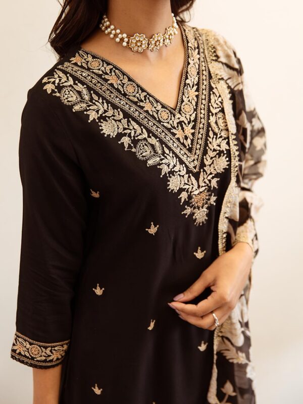 INDO ERA Women's Viscose Rayon Embroidered Straight Salwar Kurta Dupatta Set - Image 6