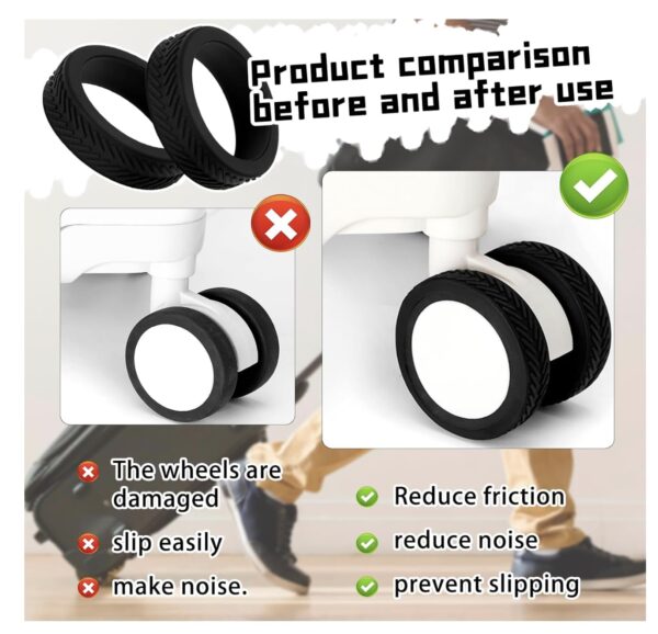 Premium Silicone Trolley Wheel Covers - Anti-Slip Luggage Protector for Dual Wheel Suitcases - Durable and Noise-Reducing (Pack of 8) - Image 6