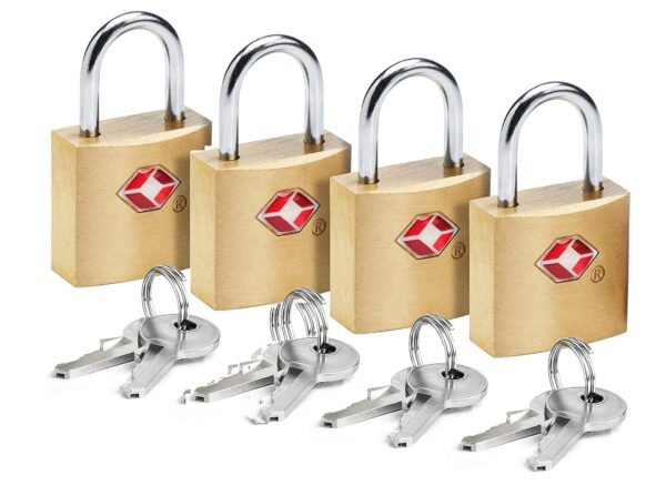 EzLife - TSA Approved Brass Mini Padlock, Brass Luggage Locks, Brass Lock with Key for Gym Locker, Backpack (Multicolor) (Pack of 4) - Image 2