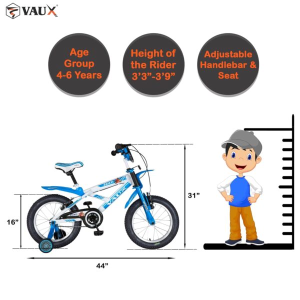 Vaux 2Cati Sports Kids Cycle for Boys, Sporty Bicycle for Kids with Steel Frame, Alloy Rims, 16x2.40 Tubular Tyres (Blue, 16T) - Image 4