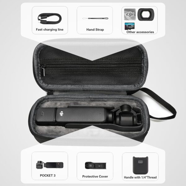 M.G.R.J® Portable Carrying Case Cover for DJI Osmo Pocket 3 Camera (Hard|EVA|Black) (Camera is not Included) - Image 4
