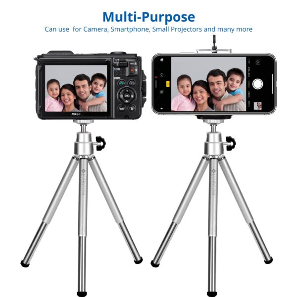 Everycom Extendable Legs 20cm Silver Color Mini Tripod Stand with Universal Grip Mount for Mobile Phone & DSLR Camera - Image 3