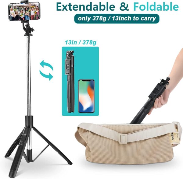 Celfiexpt Long Selfie Stick with Tripod Stand 62-inch Reinforced Tripod for Mobile Phone Multi-Functional Bluetooth Selfie Stick for Travel Vlogging Live Stream Suitable for Gopro Mirrorless Camera - Image 8