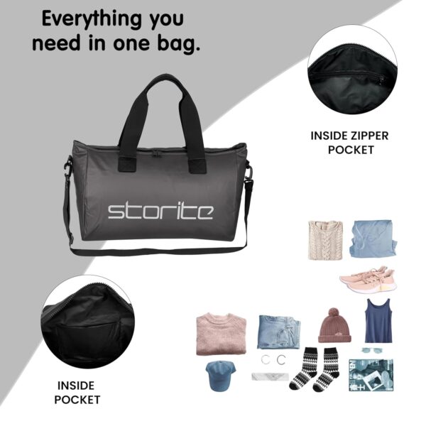 Storite Nylon 51 Cm Luggage Travel Duffle Bag for Women, Shoulder Bag with Wet Pocket Weekender Overnight Luggage Bag, Trendy and Stylish Bag (Shiny Grey 51 x 21 x 33 cm) - Image 7