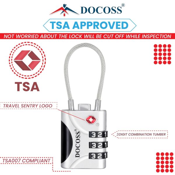 DOCOSS-Set of 2- Metal Cable TSA Locks for Luggage, Number Lock for Bag 4 Digit Small Locks for Luggage TSA Lock Combination Password Locks for Travel (Black,Silver) - Image 3