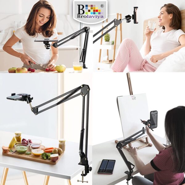 BROLAVIYA Overhead Video Mobile Stand, Metal Long Arm,1/4" Ball Head Male for Camera,Gopro Webcams,Mobile Bracket for Video,Desktop,Bedroom, Office, Table Mount, Black - Image 6