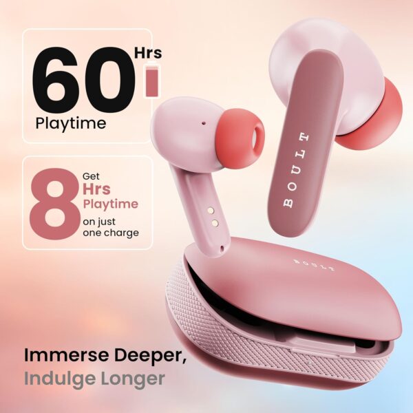 Boult Audio Z20 Pro Truly Wireless Bluetooth Ear buds with 60 Hours Playtime, 4 Mics Clear Calling, 45ms Low Latency, Rich Bass Drivers, ouch Controls, IPX5,TWS earbuds bluetooth wireless (Candy Cane) - Image 4