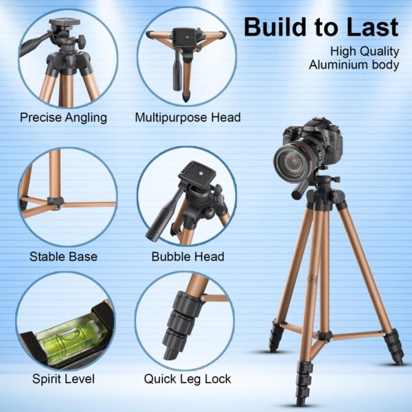 TechMaven Lightweight Tripod with Mobile Holder & Carry Bag, 134 cm| Compatible with Cameras, GoPro, and Smartphones | Copper - Image 6