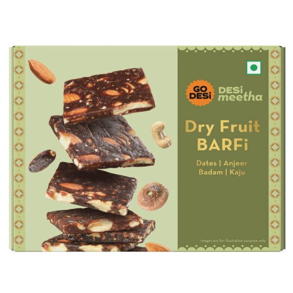 GO DESi - Dry Fruits Barfi | Dates Bar | Anjeer | Khajoor | Nuts | Indian Mithai | Sweets Gift Pack | No Added Sugar | 200 grams - Image 2