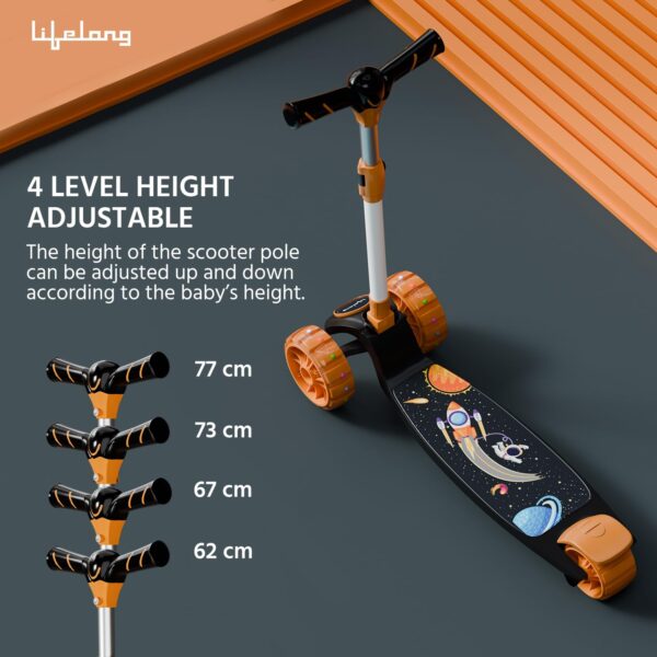 Lifelong Scooter for Kids - Kids Scooter with 3 Changeable Colours with PVC LED Wheels, Aluminium Handle & Adjustable Height - Kick Scooter for Kids Boy & Girl - Skate Scooter, Black and Orange - Image 6