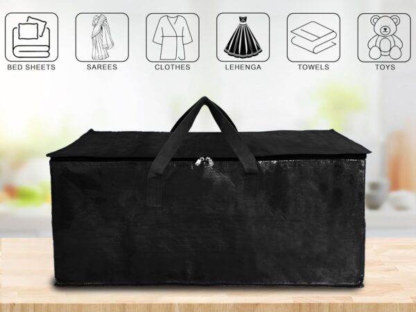 Shalimar Large Capacity Foldable Under Bed Storage Bags/Duffle Bags for Travel/Moving Bags/Wardrobe Organizer Bags | Comfortable Handles | Water Resistant | 24.5Lx12Wx14H Inches | Pack of 1 - Black - Image 4
