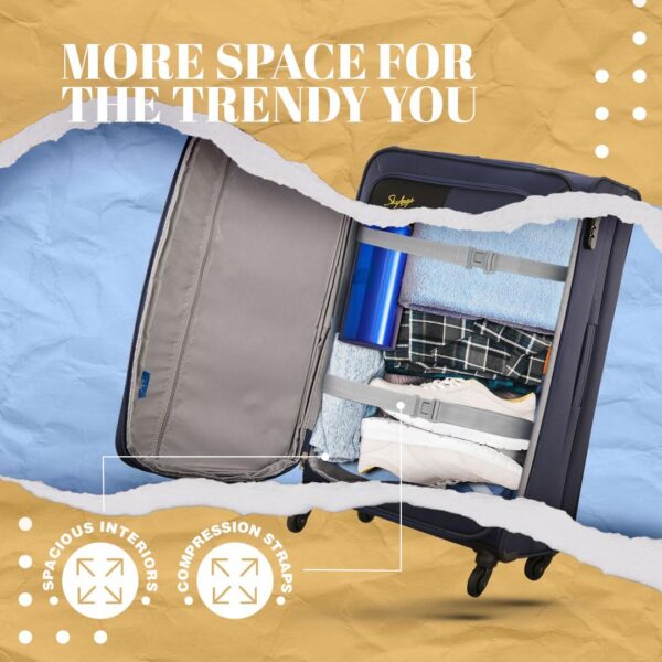 Skybags Rubik 78 Cms Large Check-In Polyester Soft Sided 4 Wheels 360 Degree Rotation Luggage/Speed_Wheel Suitcase/Trolley Bag- Blue, 47 Centimeters - Image 6