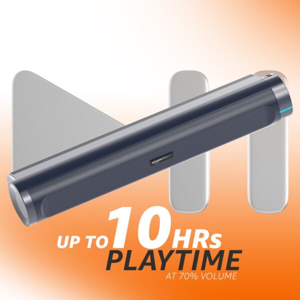 amazon basics SB25R 25W Bluetooth Soundbar with 3600 mAh Battery | 2X Bass | Up to 10 hrs of Playback | Blue LED Lights | Bluetooth 5.3, Aux & USB Connectivity (Slate Grey) - Image 5