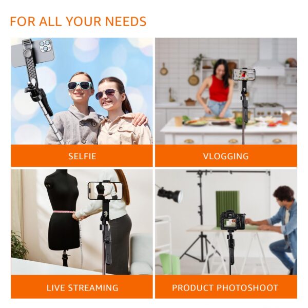 Amazon Basics Selfie Stick | 180 cm Extendable with Handheld Stabilizer | Compatible with Mirrorless/Action Camera, Ring Light, Gopro | Bluetooth Remote, Ideal for Selfies, Vlogging, Black - Image 7
