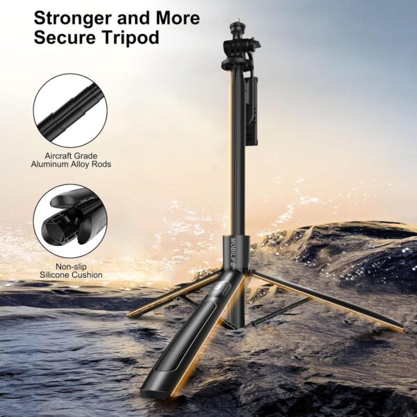 Mobilife Long Selfie Stick with Tripod Stand Aluminum 61 inch Multifunctional Bluetooth Tripod for Mobile Phone Vlogging Live Stream 1/4" Screw for Mirrorless/Action Camera Ring Light Gopro,Black - Image 7