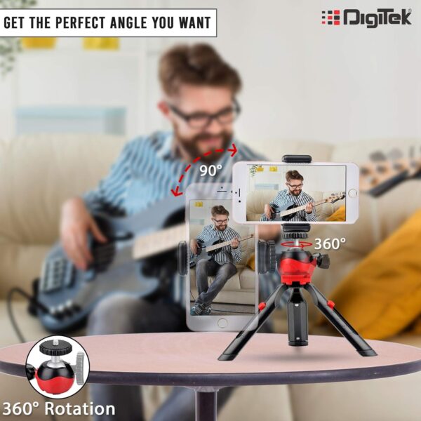 DIGITEK® (DTR-200MT) 18CM Flexible & Portable Mini Tripod with Smartphone Holder & 360° Ball Head, 1kg Load Capacity, 2 Section Adjustment, Rubber Feet, For Smartphones, Compact Cameras, GoPro Cameras - Image 8