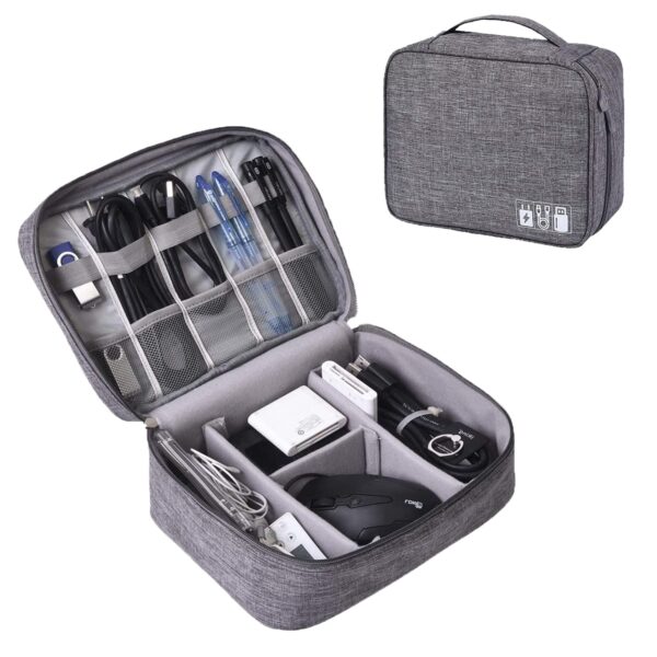 Seagull flight of fashion Nylon 2 Layer Gadget Organizer Case,Electronic Accessories Bag,Tech Organizer Pouch For Hard Disk,Pen Drive For Home&Travel-24 X 18 X 10 Cm-Grey-Model 1 - Image 2