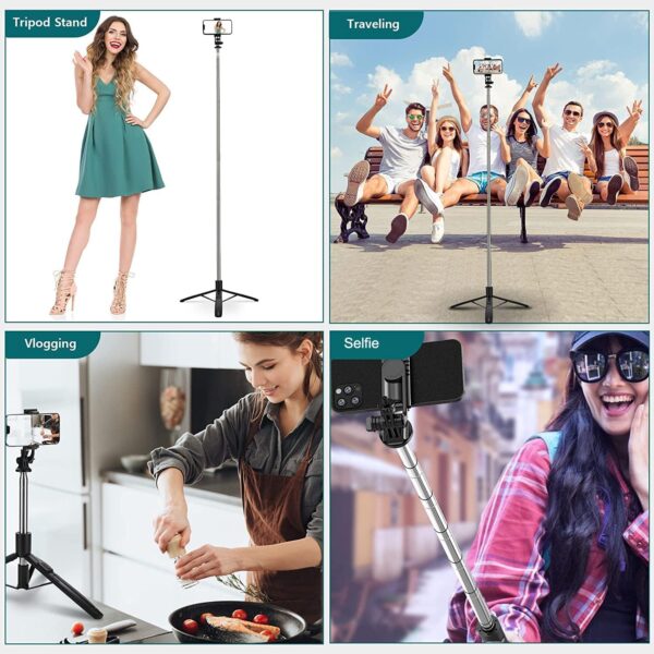Celfiexpt Long Selfie Stick with Tripod Stand 62-inch Reinforced Tripod for Mobile Phone Multi-Functional Bluetooth Selfie Stick for Travel Vlogging Live Stream Suitable for Gopro Mirrorless Camera - Image 7
