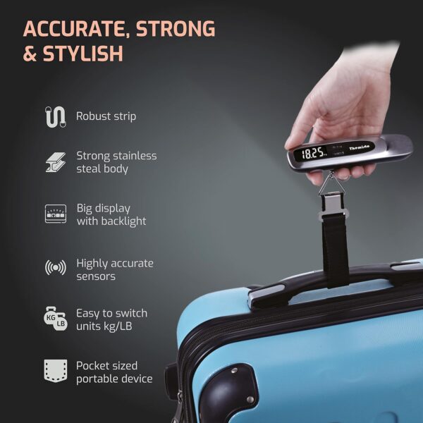 Themisto TH-WS11 Digital Luggage Scale with Target Value Setting (50kg), Silver - Image 3