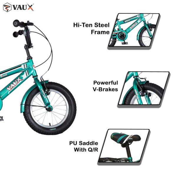 Vaux Excel Bicycle for Kids with Carrier, 16T/20T Cycle for Boys & Girls with Hi-Ten Steel Frame, V-Brakes, Alloy Rims & Ralson Tubular Tyres (14T, Green) - Image 3