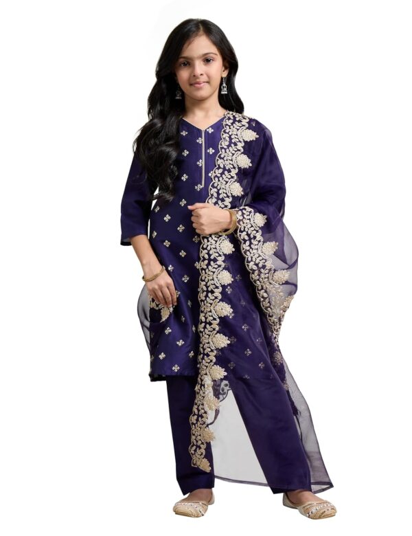 Amazon Brand - Symbol Girl's Rayon Ethnic Wear Embroidered Kurta Set with Organza Dupatta - Image 2