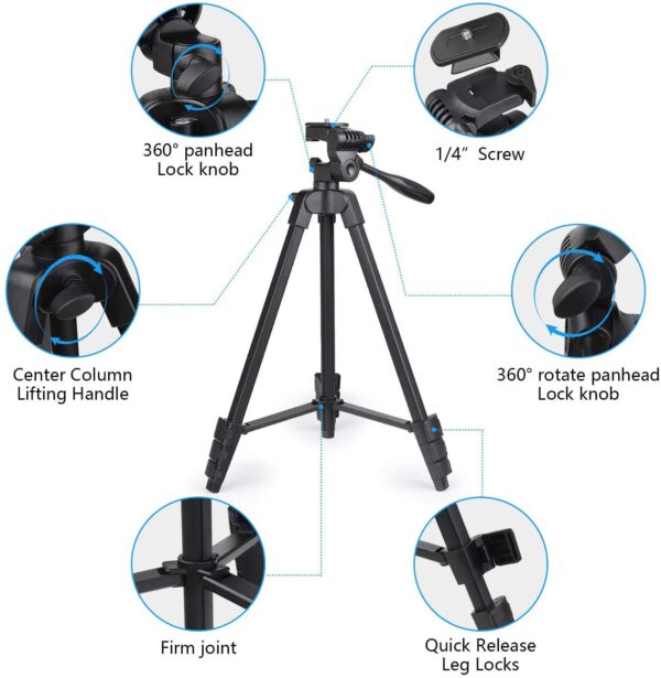 Osaka OS 550 Tripod 55 Inches (140 cm) with Mobile Holder and Carry Case for Smartphone & DSLR Camera Portable Lightweight Aluminium Tripod - Image 7