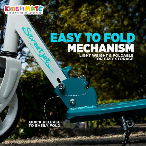Kidsmate StreetJet Kick Scooter for Aged 6 Years and Above | Kids & Adult Scooter | 2 Wheel Scooter, Foldable Design, 3 Adjustable Height Options with Rear Braking Kick Scooter-Max Load 80kg (White) - Image 7