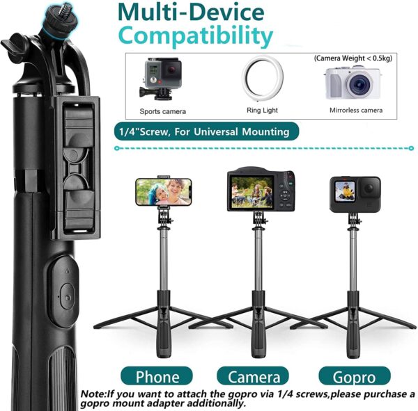 Celfiexpt Long Selfie Stick with Tripod Stand 62-inch Reinforced Tripod for Mobile Phone Multi-Functional Bluetooth Selfie Stick for Travel Vlogging Live Stream Suitable for Gopro Mirrorless Camera - Image 3