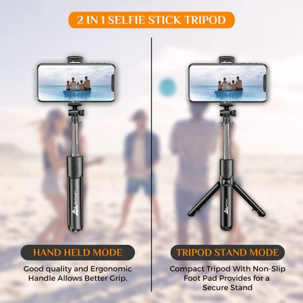 WeCool S1 Selfie Stick with Tripod Stand, 3-in-1 Multifunctional Selfie Stick with Detachable Wireless Remote for Vlogging & Photoshoot, Portable-Lightweight Selfie Stick for iPhone & Android Mobiles - Image 8