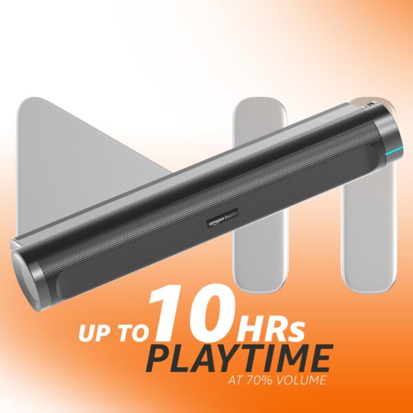 amazon basics SB20R 20W Bluetooth Soundbar with 3600 mAh Battery | 2X Bass | Up to 10 hrs of Playback | Blue LED Lights | Bluetooth 5.3, Aux & USB Connectivity (Black) - Image 5
