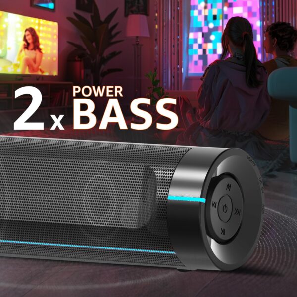 amazon basics SB20R 20W Bluetooth Soundbar with 3600 mAh Battery | 2X Bass | Up to 10 hrs of Playback | Blue LED Lights | Bluetooth 5.3, Aux & USB Connectivity (Black) - Image 4