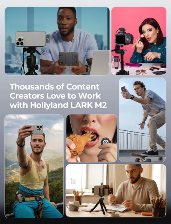 Hollyland Lark M2 Wireless Microphone for iPhone/Android/Camera/USB-C/Plug, 48KHz 24Bit, 1000ft Range, Noise Cancellation, 30H Battery for YouTube Video Recording, Streaming - Image 11