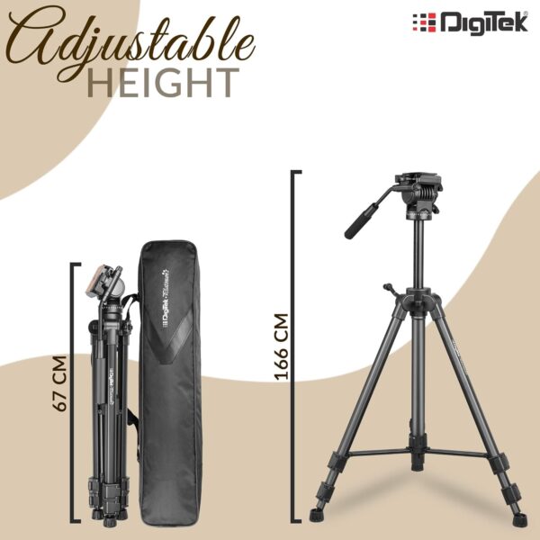 DIGITEK® (DPTR 880 PRO) (165 CM) Platinum Aluminum Light Weight Tripod, with Fluid Video Head, for DSLR & Video Cameras, Maximum Operating Height: 5.90 Feet, Maximum Load : 6 kgs (Black) - Image 8