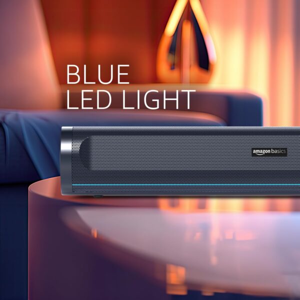 amazon basics SB25R 25W Bluetooth Soundbar with 3600 mAh Battery | 2X Bass | Up to 10 hrs of Playback | Blue LED Lights | Bluetooth 5.3, Aux & USB Connectivity (Slate Grey) - Image 6