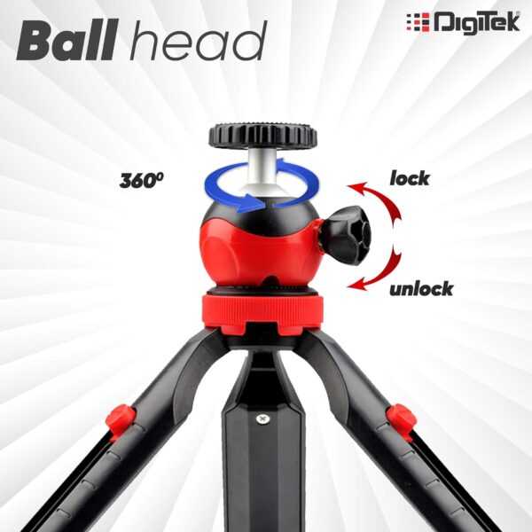 DIGITEK® (DTR-200MT) 18CM Flexible & Portable Mini Tripod with Smartphone Holder & 360° Ball Head, 1kg Load Capacity, 2 Section Adjustment, Rubber Feet, For Smartphones, Compact Cameras, GoPro Cameras - Image 7