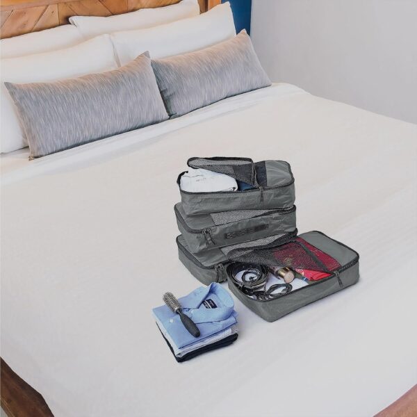 FATMUG Polyester Packing Cubes Travel Pouch Bag Suitcase Luggage Organiser Set Of 4 - Large Size - Grey - Image 6