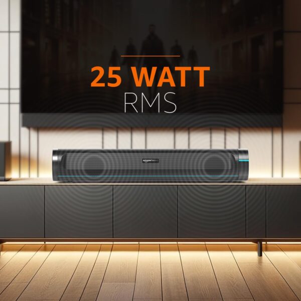 amazon basics SB20R 20W Bluetooth Soundbar with 3600 mAh Battery | 2X Bass | Up to 10 hrs of Playback | Blue LED Lights | Bluetooth 5.3, Aux & USB Connectivity (Black) - Image 3